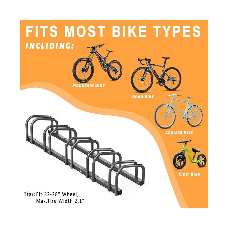 حامل دراجات أرضي للجراج، يتسع لست دراجات، حامل دراجات لركن الدراجات للاستخدام الداخلي والخارجي، يناسب عجلات بعرض إطار 2 بوصة ومقاس 22-28 بوصة - Image 3