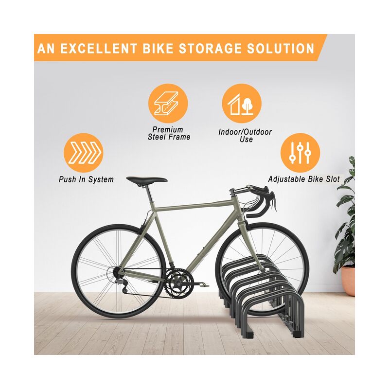 حامل دراجات أرضي للجراج، يتسع لست دراجات، حامل دراجات لركن الدراجات للاستخدام الداخلي والخارجي، يناسب عجلات بعرض إطار 2 بوصة ومقاس 22-28 بوصة - Image 4