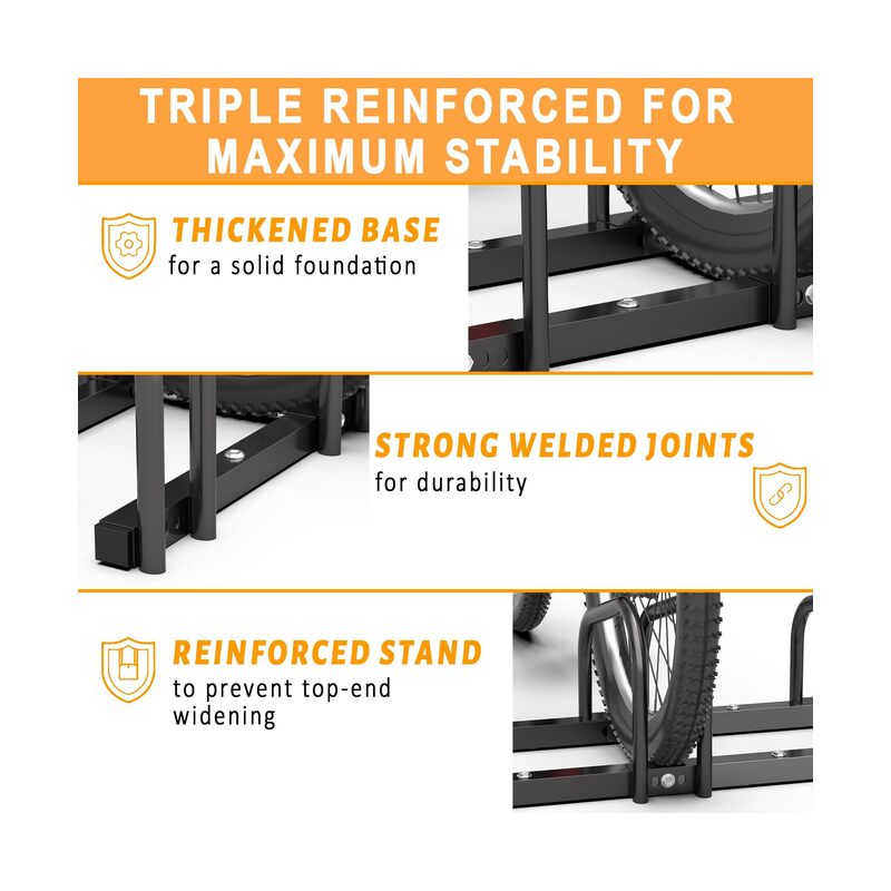 حامل دراجات أرضي للجراج، يتسع لست دراجات، حامل دراجات لركن الدراجات للاستخدام الداخلي والخارجي، يناسب عجلات بعرض إطار 2 بوصة ومقاس 22-28 بوصة - Image 5