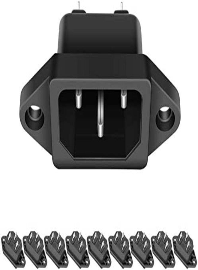 DKURVE® 10 Pack AC 250V 10A IEC 320 C14 Panel Mount Plug Adapter Power Connector Socket Black Screw Mount 3 Pins Inlet Power Plug Socket
