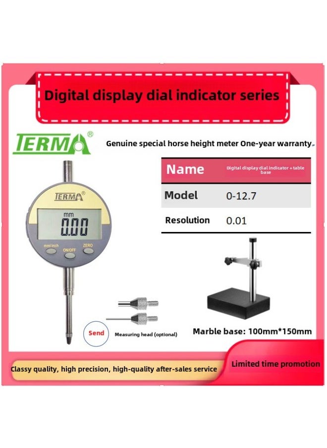 Generic Digital Display Dial Indicator Height Gauge Measuring Gauge 0-12.7 25.4 50 Extra Horse Gauge Direct Sales-Color:12.7 Dial Indicator + 150*200 Marble Watch Base Comes With 3 Measuring Heads  - Image 5