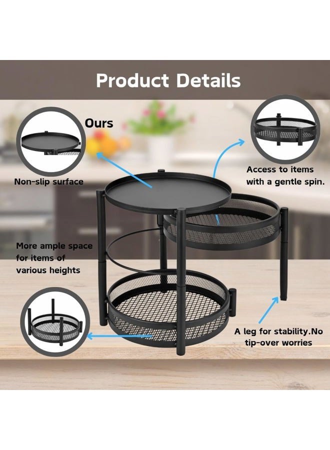 IBERG 3-Tier Spice Rack Organizer - Metal Fruit Basket - Kitchen Countertop Organizers, Rotating Turntable Tier, Multi-Functional Storage for Spices, Coffee Pods, & Bathroom Accessories (Black) - Image 3