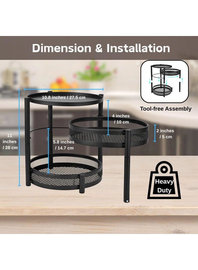 IBERG 3-Tier Spice Rack Organizer - Metal Fruit Basket - Kitchen Countertop Organizers, Rotating Turntable Tier, Multi-Functional Storage for Spices, Coffee Pods, & Bathroom Accessories (Black) - Image 2