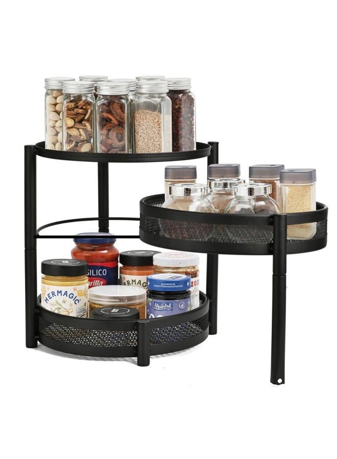 IBERG 3-Tier Spice Rack Organizer - Metal Fruit Basket - Kitchen Countertop Organizers, Rotating Turntable Tier, Multi-Functional Storage for Spices, Coffee Pods, & Bathroom Accessories (Black) - Image 1