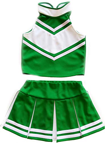 Total 2550 Little Girls' Cheerleader Cheerleading Outfit Uniform Costume Cosplay Green/White (L / 8-10) - Image 1