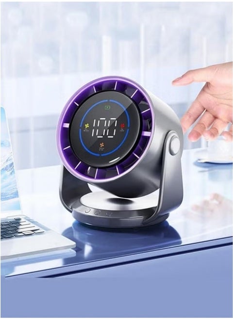 Rechargeable USB Desk Fan - 100 Speed Settings, Digital Display, Portable Cooling Fan for Home Office Bedroom Travel, Wall Mountable, Long Lasting Battery (Grey)