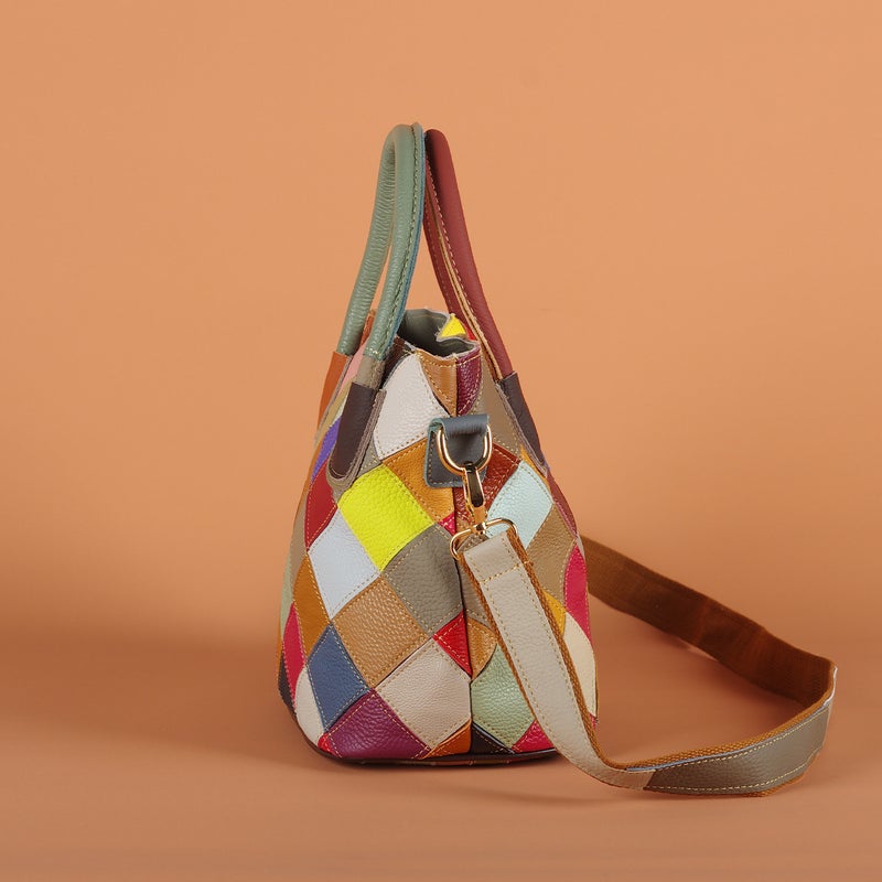 Factory Women'S Bag Color Plaid Stitching Color Ethnic Leisure Leather Bag Shoulder Slung Handbag - Image 3