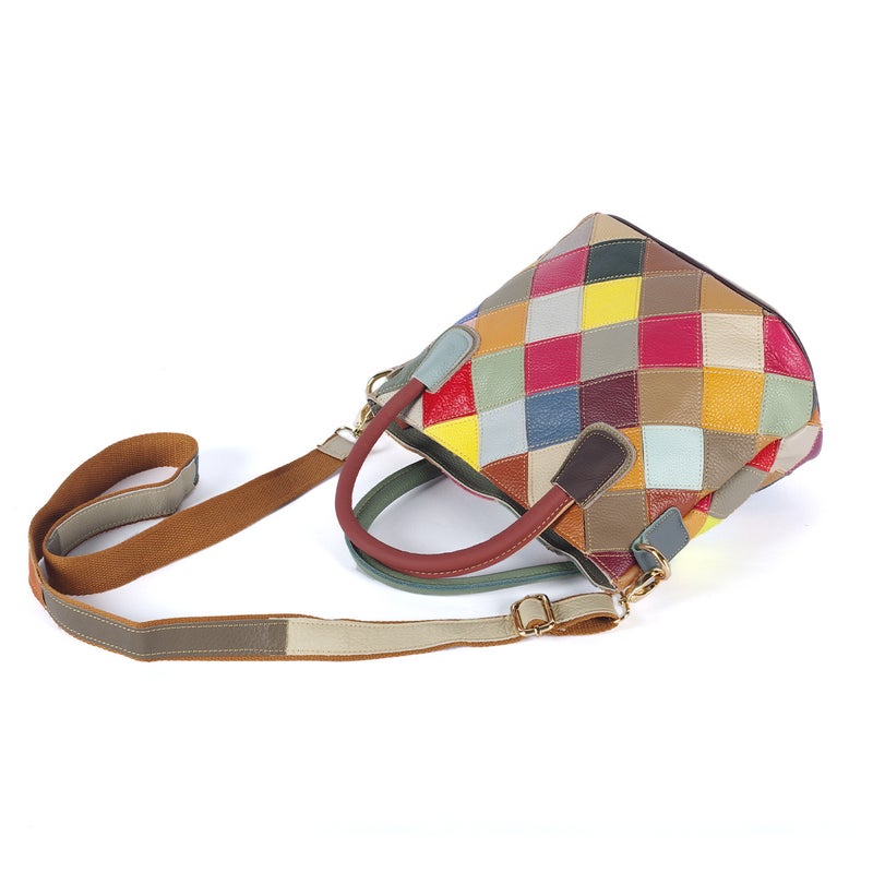 Factory Women'S Bag Color Plaid Stitching Color Ethnic Leisure Leather Bag Shoulder Slung Handbag - Image 5