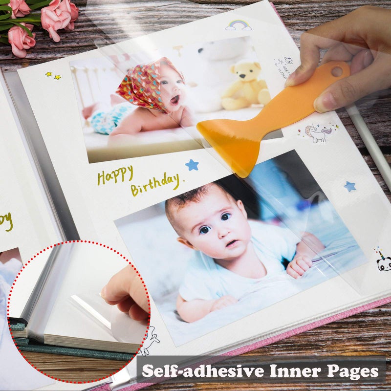 Vienrose Baby Photo Album Self Adhesive Memory Book 4x6 Magnetic Scrapbook Kit with Clean-Touch Ink Pad Handprint Footprint and A Metallic Pen for Boy/Girl 2 Windows 40 Pages Grey - Image 3