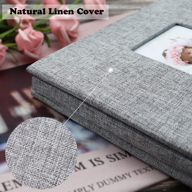 Vienrose Baby Photo Album Self Adhesive Memory Book 4x6 Magnetic Scrapbook Kit with Clean-Touch Ink Pad Handprint Footprint and A Metallic Pen for Boy/Girl 2 Windows 40 Pages Grey - Image 2