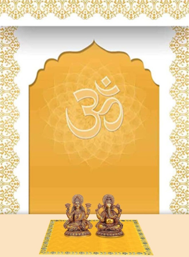 Dulhan Designer Pooja Cloth for Mandir |Pack of 2| Large Size Puja Aasan, 16x20 Inch, Yellow Velvet Altar Cloth for Puja Table, Chowki, Puja Cloth for God Idol Sitting|Mandir Ka Kapda for Baithak Mat - Image 2