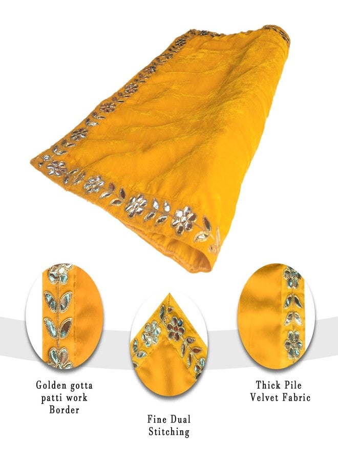 Dulhan Designer Pooja Cloth for Mandir |Pack of 2| Large Size Puja Aasan, 16x20 Inch, Yellow Velvet Altar Cloth for Puja Table, Chowki, Puja Cloth for God Idol Sitting|Mandir Ka Kapda for Baithak Mat - Image 4