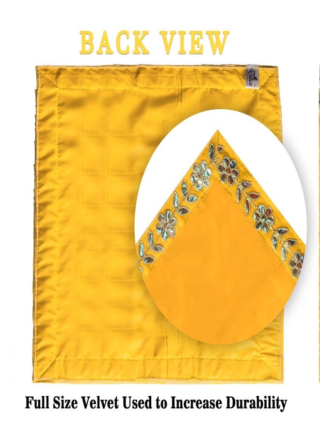 Dulhan Designer Pooja Cloth for Mandir |Pack of 2| Large Size Puja Aasan, 16x20 Inch, Yellow Velvet Altar Cloth for Puja Table, Chowki, Puja Cloth for God Idol Sitting|Mandir Ka Kapda for Baithak Mat - Image 5