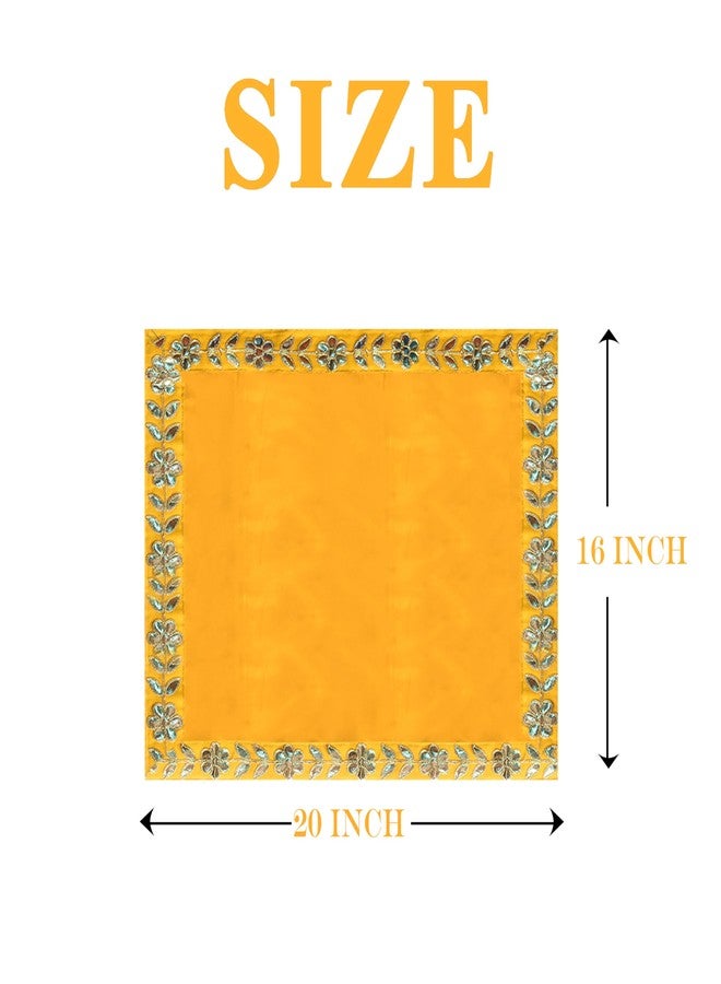 Dulhan Designer Pooja Cloth for Mandir |Pack of 2| Large Size Puja Aasan, 16x20 Inch, Yellow Velvet Altar Cloth for Puja Table, Chowki, Puja Cloth for God Idol Sitting|Mandir Ka Kapda for Baithak Mat - Image 3
