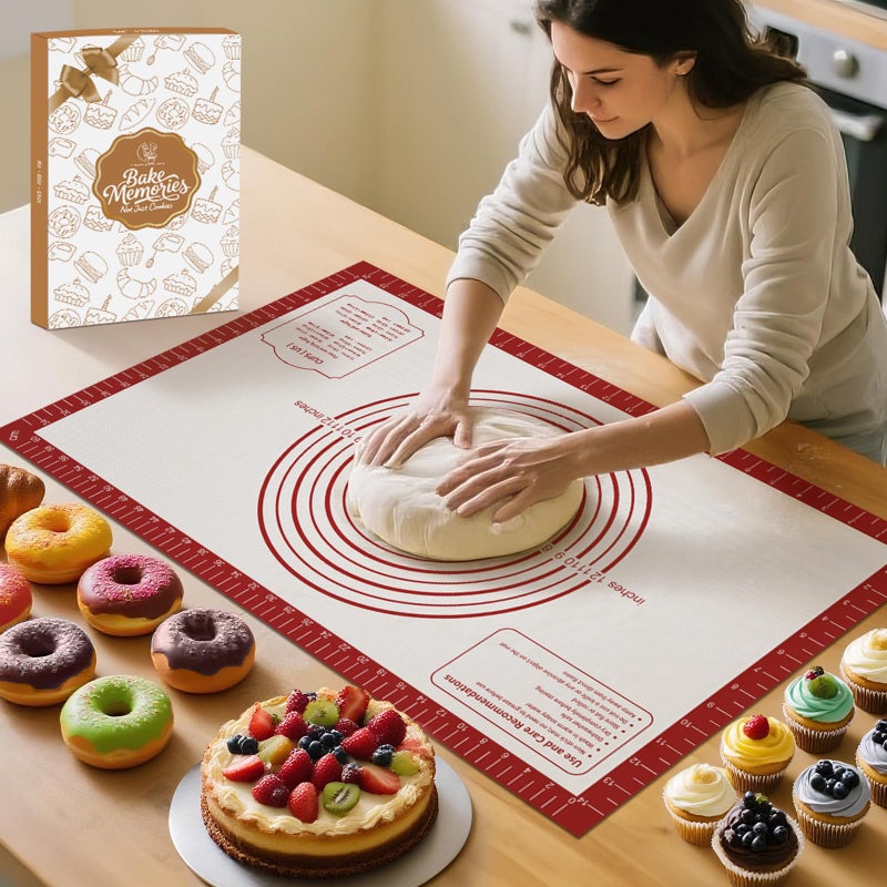 Mimekitchen Silicone Baking Mat, Non Stick Pastry Mat Sheet for Dough Rolling, Nonslip Fondant/Pie Crust Mat, Counter Mat Oven Liner Mat for Making Cookies Macarons Bread Baking Supplies Extra Large 26 x 16 Inch - Image 1
