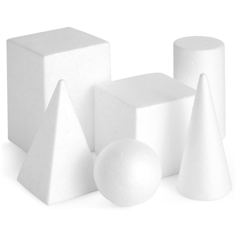 Bright Creations 6Pack Assorted Foam Geometric Shapes Sizes Ranging from 25 to 59 in for Arts and Crafts Projects DIY Modeling Home Decor Projects Solid Polystyrene  Foam Shapes for Crafts