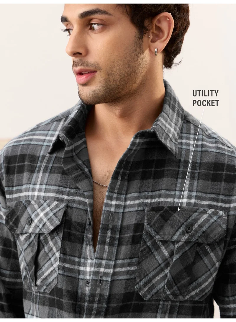 The Souled Store The Souled Store Men Checks And Stripes Greyscale Regular Fit Shirts