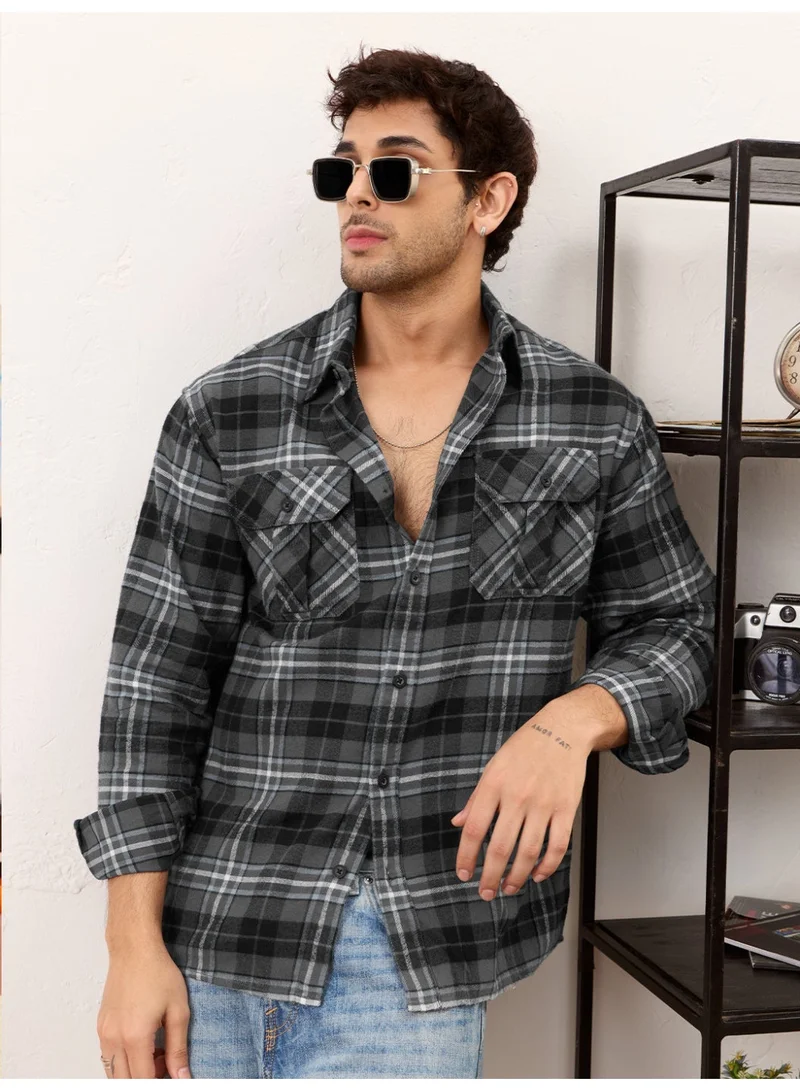 The Souled Store The Souled Store Men Checks And Stripes Greyscale Regular Fit Shirts