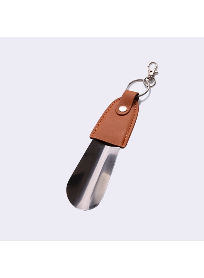 Metal Shoe Horn 5 Inch, Travel Mini Stainless Steel with Leather Handle & Key Chain, Portable Shoe Helper for Kids, Women, Men - Image 1
