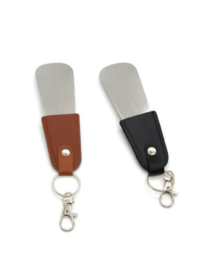 Metal Shoe Horn 5 Inch, Travel Mini Stainless Steel with Leather Handle & Key Chain, Portable Shoe Helper for Kids, Women, Men - Image 2