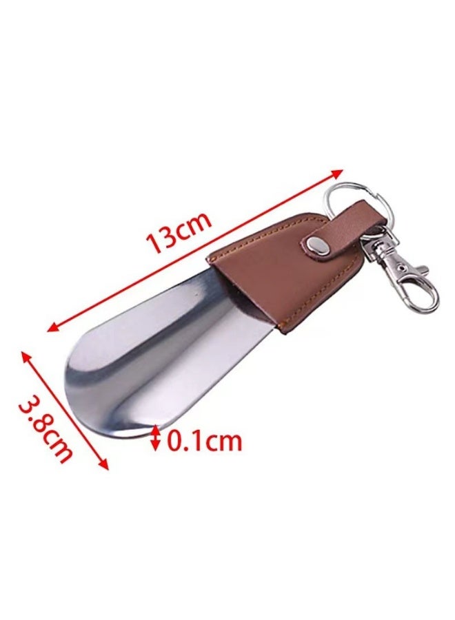 Metal Shoe Horn 5 Inch, Travel Mini Stainless Steel with Leather Handle & Key Chain, Portable Shoe Helper for Kids, Women, Men - Image 3