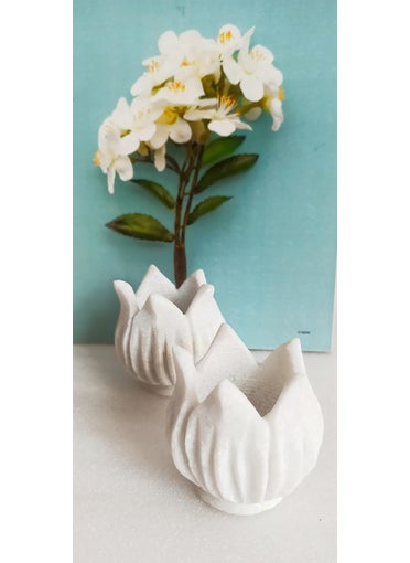 R&M RM 3-Inch White Marble Aroma Candle Holder Set | Tealight Candle Holder | Elegant Home Décor for Center Table and Festival Settings | Crafted from Premium White Marble | White  - Image 2