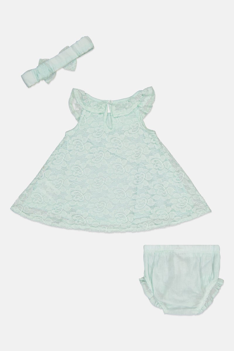 Quiltex Toddlers Girl Embroidered Dress With Pantie And Headband, Mint Green - Image 2
