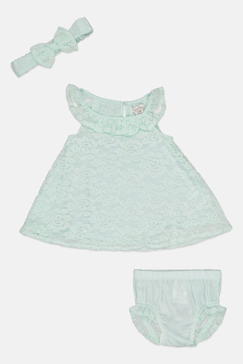 Quiltex Toddlers Girl Embroidered Dress With Pantie And Headband, Mint Green - Image 1