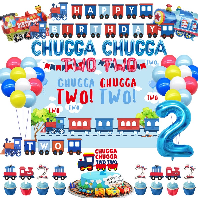 BEOXAGAR Chugga Chugga Two Two Party Decorations Train 2nd Birthday Cake Topper Supplies - Image 3