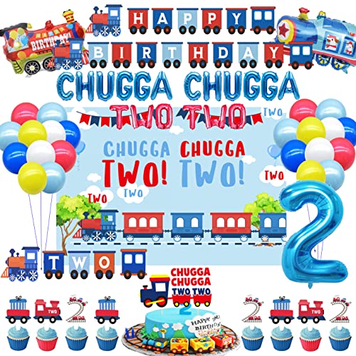 BEOXAGAR Chugga Chugga Two Two Party Decorations Train 2nd Birthday Cake Topper Supplies - Image 1