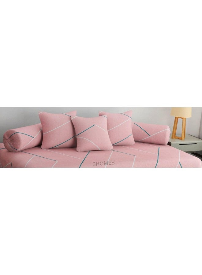 SHOMES أغطية مجموعة ديوان مطبوعة بخطوط قطنية ناعمة 6 قطع - 1 ملاءة سرير مفرد (60 × 90) مع 3 وسائد (16 × 16)، 2 غطاء وسادة طويلة (16 × 32) - لون وردي - Image 5