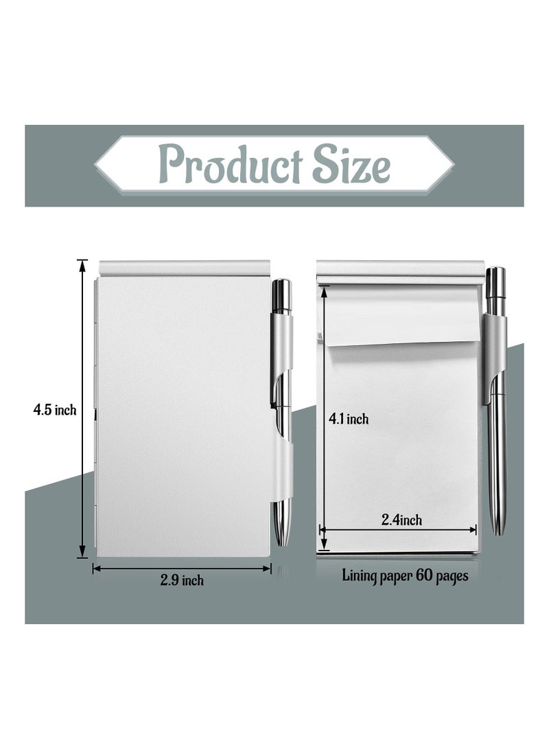 Metal Pocket Notebook with Pen and Refillable Paper, Aluminum Flip Office Notebook, Small Journal Notebook with Pen Holder for Office School Supplies (Silver, Black), Mini Notepad Holder 2 Pieces - Image 2