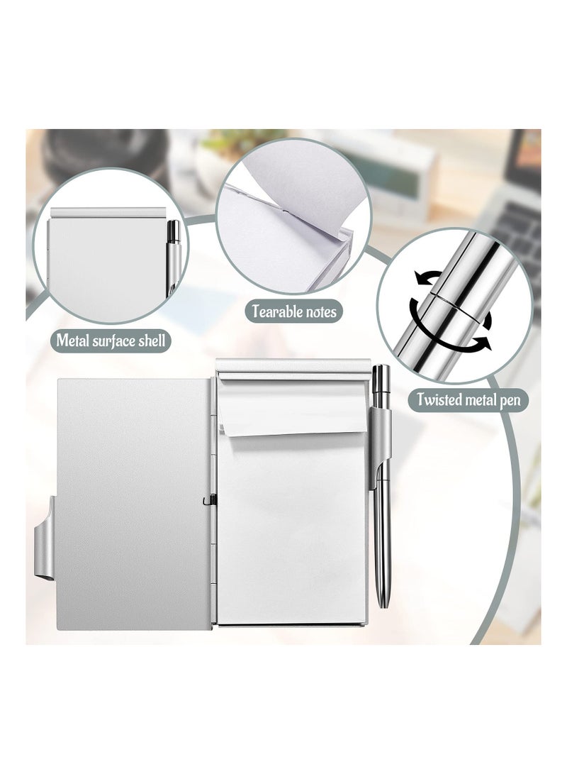 Metal Pocket Notebook with Pen and Refillable Paper, Aluminum Flip Office Notebook, Small Journal Notebook with Pen Holder for Office School Supplies (Silver, Black), Mini Notepad Holder 2 Pieces - Image 3
