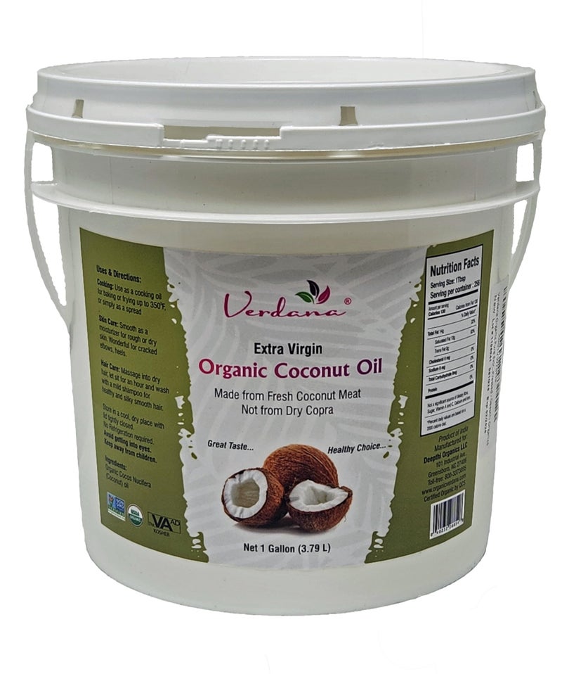 Verdana Extra Virgin Coconut Oil - USDA Organic, Unrefined Cold Pressed Oil for Baking and Cooking - 1 Gallon - Image 1