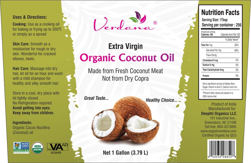 Verdana Extra Virgin Coconut Oil - USDA Organic, Unrefined Cold Pressed Oil for Baking and Cooking - 1 Gallon - Image 2