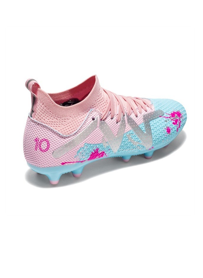 Women's children's football shoes, breathable and comfortable, non-slip studs, blue and pink  - Image 2