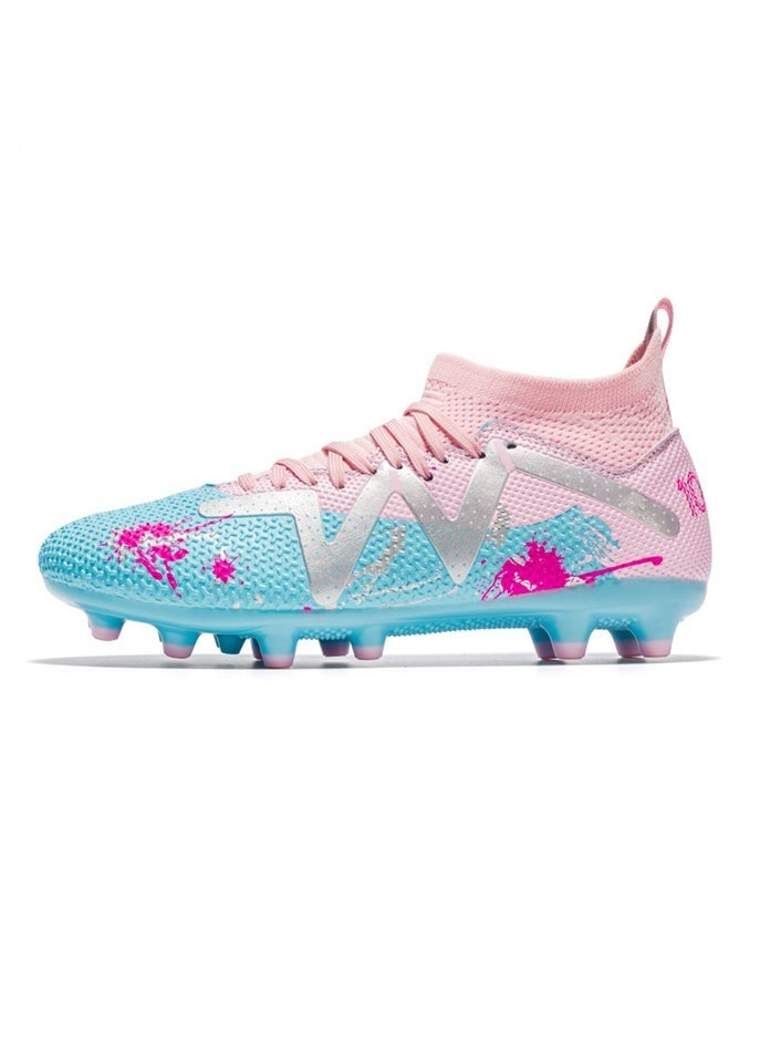 Women's children's football shoes, breathable and comfortable, non-slip studs, blue and pink  - Image 1