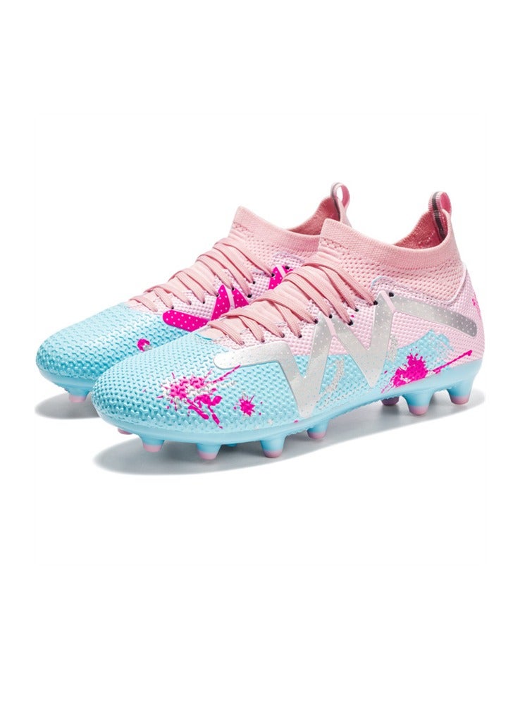 Women's children's football shoes, breathable and comfortable, non-slip studs, blue and pink  - Image 4