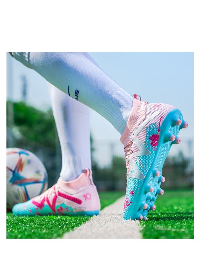 Women's children's football shoes, breathable and comfortable, non-slip studs, blue and pink  - Image 5