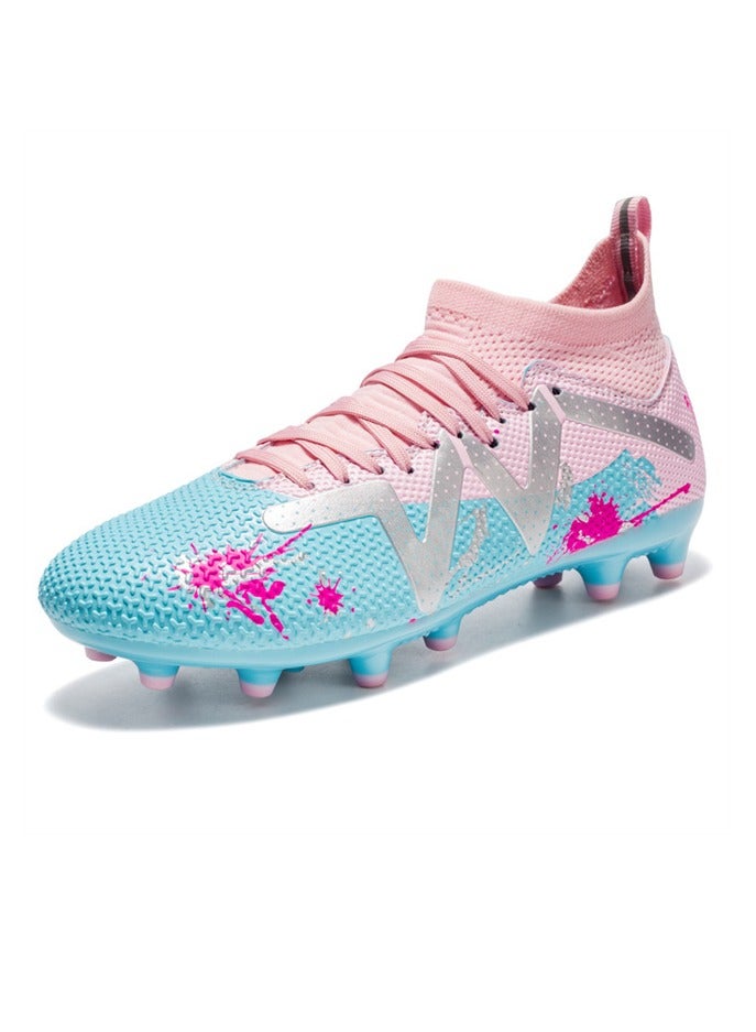 Women's children's football shoes, breathable and comfortable, non-slip studs, blue and pink  - Image 3