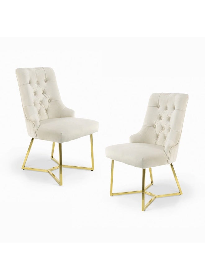 VANITY LIVING Rinerra Dining Chairs – Set of 2, Cream Velvet Upholstery with Chrome Metal Legs – Elegant Button-Tufted Accent Chairs for Dining Room or Living Room - Image 1