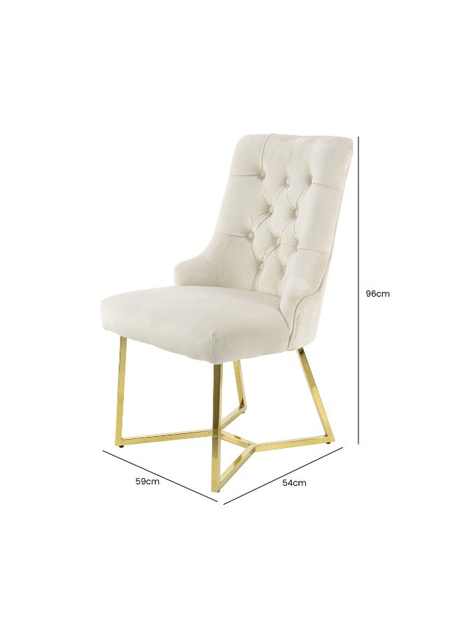 VANITY LIVING Rinerra Dining Chairs – Set of 2, Cream Velvet Upholstery with Chrome Metal Legs – Elegant Button-Tufted Accent Chairs for Dining Room or Living Room - Image 4