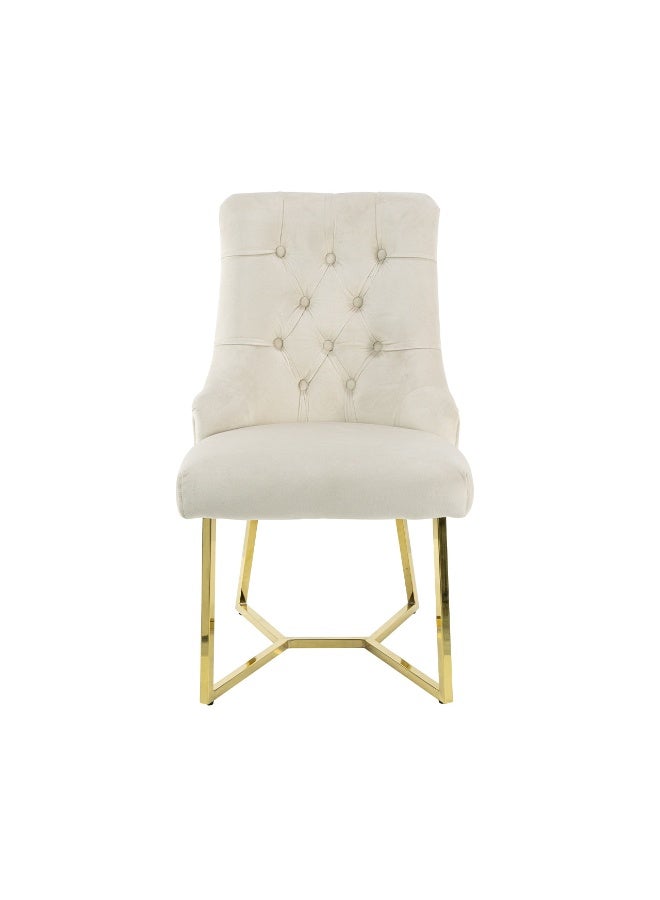 VANITY LIVING Rinerra Dining Chairs – Set of 2, Cream Velvet Upholstery with Chrome Metal Legs – Elegant Button-Tufted Accent Chairs for Dining Room or Living Room - Image 5