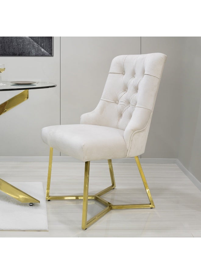 VANITY LIVING Rinerra Dining Chairs – Set of 2, Cream Velvet Upholstery with Chrome Metal Legs – Elegant Button-Tufted Accent Chairs for Dining Room or Living Room - Image 2