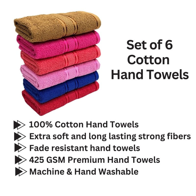 STAMIO Cotton 425 GSM Hand Towel Set of 6, 33 X 51 cm for Men, Women, Home Use, Gym, Wash Basin | Soft, Absorbent, Quick Dry, Small Size Towels - Image 2