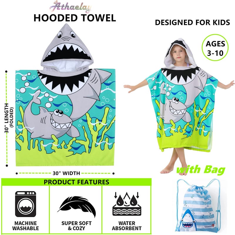 Athaelay Shark Theme Cover-ups for Big Kids Hooded Bath Poncho Towels with Hood Children Beach Wearable Cover ups - Image 4