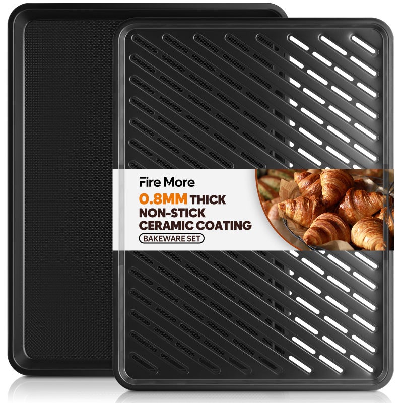 Fire More Half Sheet Pan with Cooling Rack 17.3â€ x 13.1â€, Cookie Sheets for Baking 0.8mm Thick Non Stick Baking Sheets for Oven Heavy Duty Baking Trays with Diamond Texture - Image 1