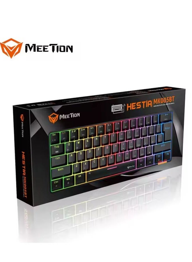 Meetion لوحة مفاتيح الألعاب اللاسلكية Meetion MK005BT بنسبة 60% مع 12 مفتاح اختصار وسائط متعددة، لوحة مفاتيح بلوتوث مع عمود ميكانيكي ثابت وإضاءة خلفية LED قابلة للتعديل في السطوع، لوحة مفاتيح ميكانيكية مضادة للتداخل لنظامي ويندوز وماك. - Image 1