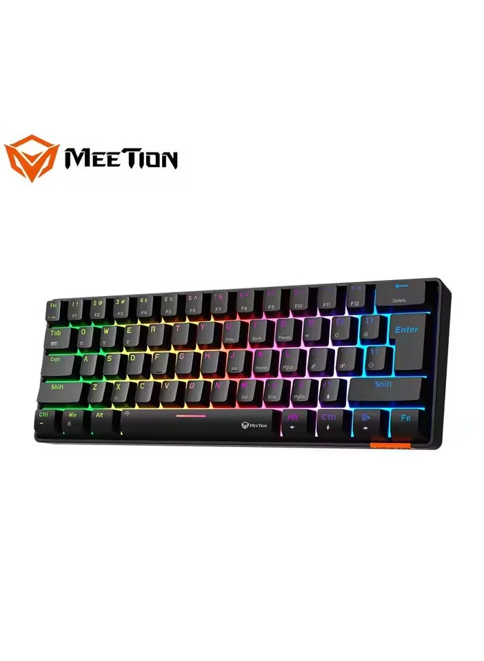 Meetion لوحة مفاتيح الألعاب اللاسلكية Meetion MK005BT بنسبة 60% مع 12 مفتاح اختصار وسائط متعددة، لوحة مفاتيح بلوتوث مع عمود ميكانيكي ثابت وإضاءة خلفية LED قابلة للتعديل في السطوع، لوحة مفاتيح ميكانيكية مضادة للتداخل لنظامي ويندوز وماك. - Image 2