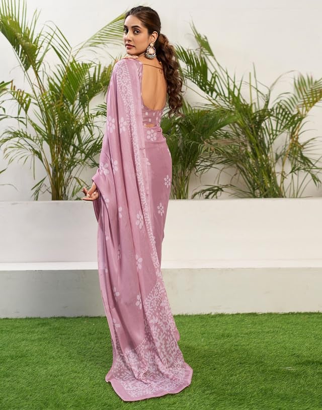 SIRIL Women's Chiffon Saree | Sari for Women | Floral Printed Sarees With Unstitched Blouse Piece (3780S1534A_Light Pink) - Image 3